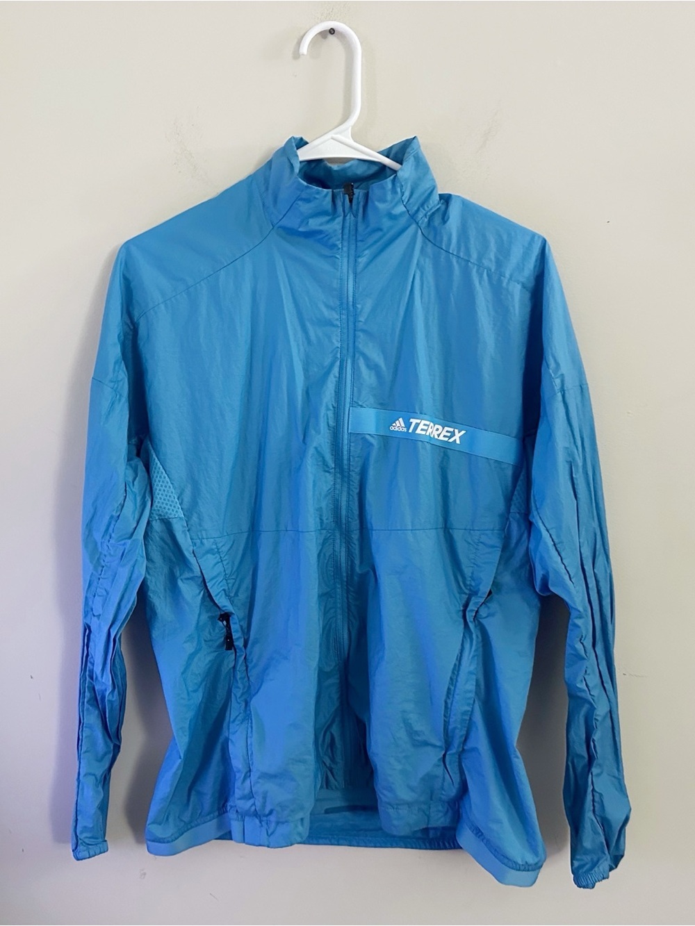adidas Light Blue Packable Windbreaker Jacket Outdoor Casual Running Activewear